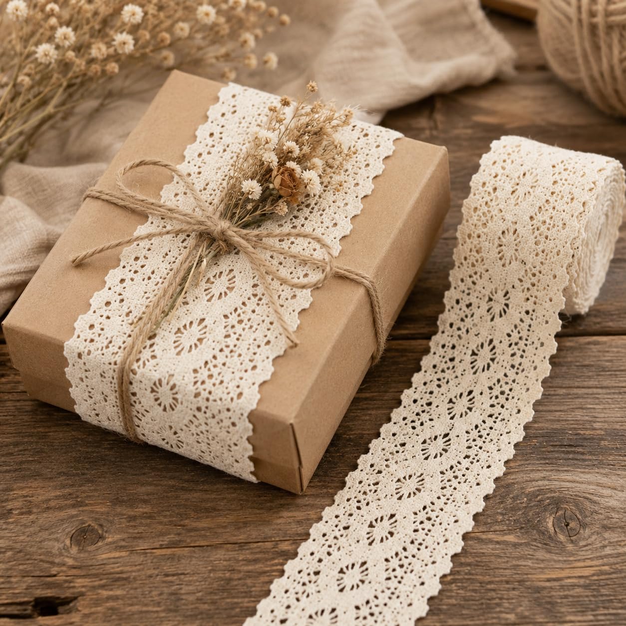 Beige Lace Ribbon 8 Yards Crochet Lace Trim Extra Wide Cotton